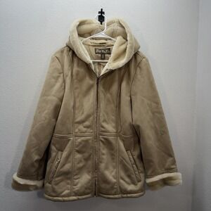Big Chill Penny Lane Tan Faux Suede Coat Jacket Boho Faux Fur Lined Sz XL Hoodie